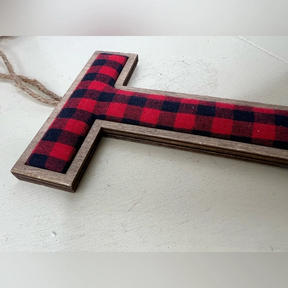 Brand New-Buffalo Plaid Letter “T” Ornament